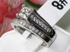 Jewellery Kingdom Ladies Engagement Wedding Band Princess Stainless Steel Ring Set (Silver) - Jewelry Rings - British D'sire