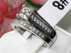 Jewellery Kingdom Ladies Engagement Wedding Band Princess Stainless Steel Ring Set (Silver) - Jewelry Rings - British D'sire