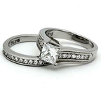 Jewellery Kingdom Ladies Engagement Wedding Band Princess Stainless Steel Ring Set (Silver) - Jewelry Rings - British D'sire