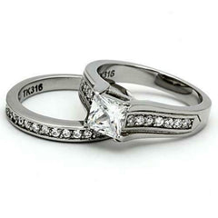 Jewellery Kingdom Ladies Engagement Wedding Band Princess Stainless Steel Ring Set (Silver) - Jewelry Rings - British D'sire