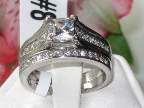 Jewellery Kingdom Ladies Engagement Wedding Band Princess Stainless Steel Ring Set (Silver) - Jewelry Rings - British D'sire