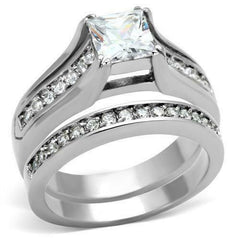 Jewellery Kingdom Ladies Engagement Wedding Band Princess Stainless Steel Ring Set (Silver) - Jewelry Rings - British D'sire