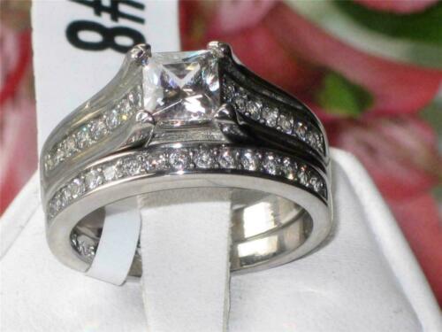 Jewellery Kingdom Ladies Engagement Wedding Band Princess Stainless Steel Ring Set (Silver) - Jewelry Rings - British D'sire