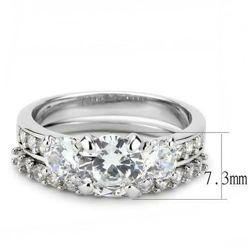 Jewellery Kingdom Ladies Engagement Wedding Band Rhodium Silver Three Stone Ring Set Secondary image
