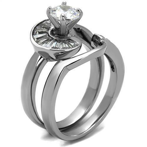 Jewellery Kingdom Ladies Engagement Wedding Band Set Cz 2pcs Stainless Steel Ring (Silver) Secondary image