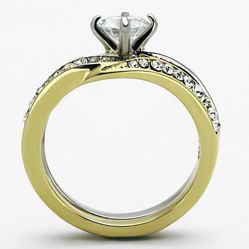 Jewellery Kingdom Ladies Engagement Wedding Band Stainless Steel 1 Carat Ring Set (Gold) - Jewelry Rings - British D'sire