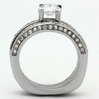 Jewellery Kingdom Ladies Engagement Wedding Band Stainless Steel Cubic Zirconia Pave Ring Set (Silver) - Engagement Rings - British D'sire