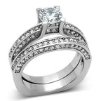 Jewellery Kingdom Ladies Engagement Wedding Band Stainless Steel Cubic Zirconia Pave Ring Set (Silver) - Engagement Rings - British D'sire