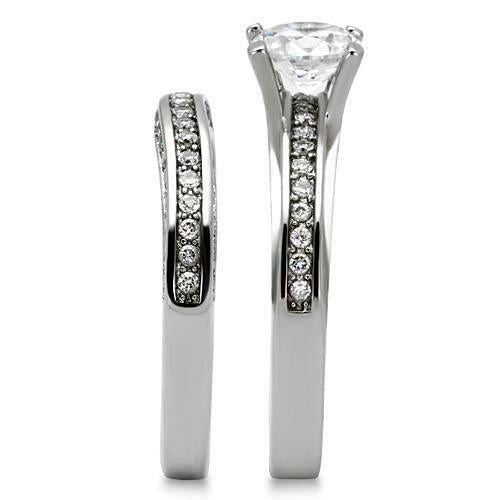 Jewellery Kingdom Ladies Engagement Wedding Band Stainless Steel Cubic Zirconia Pave Ring Set (Silver) - Engagement Rings - British D'sire