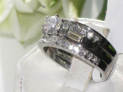 Jewellery Kingdom Ladies Engagement Wedding Bands Cz Stainless Steel 3pcs Ring Set (Silver) - Jewelry Rings - British D'sire