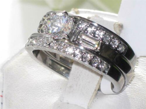 Jewellery Kingdom Ladies Engagement Wedding Bands Cz Stainless Steel 3pcs Ring Set (Silver) - Jewelry Rings - British D'sire