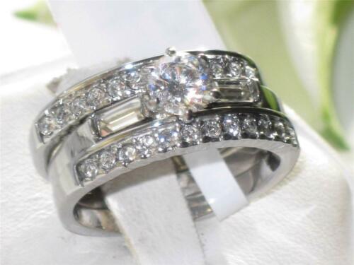 Jewellery Kingdom Ladies Engagement Wedding Bands Cz Stainless Steel 3pcs Ring Set (Silver) - Jewelry Rings - British D'sire