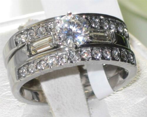 Jewellery Kingdom Ladies Engagement Wedding Bands Cz Stainless Steel 3pcs Ring Set (Silver) - Jewelry Rings - British D'sire