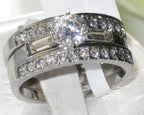 Jewellery Kingdom Ladies Engagement Wedding Bands Cz Stainless Steel 3pcs Ring Set (Silver) - Jewelry Rings - British D'sire