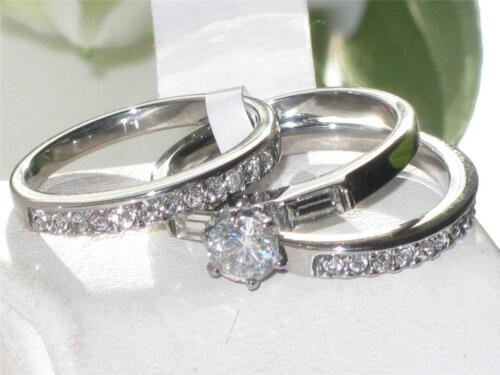 Jewellery Kingdom Ladies Engagement Wedding Bands Cz Stainless Steel 3pcs Ring Set (Silver) - Jewelry Rings - British D'sire