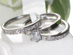 Jewellery Kingdom Ladies Engagement Wedding Bands Cz Stainless Steel 3pcs Ring Set (Silver) - Jewelry Rings - British D'sire