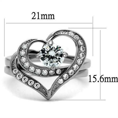 Jewellery Kingdom Ladies Engagement Wedding Heart Band Stainless Steel Ring Set (Silver) - Jewelry Rings - British D'sire