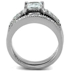 Jewellery Kingdom Ladies Engagement Wedding Princess Cut Two Carat Stainless Steel Ring Set (Silver) - Jewelry Rings - British D'sire