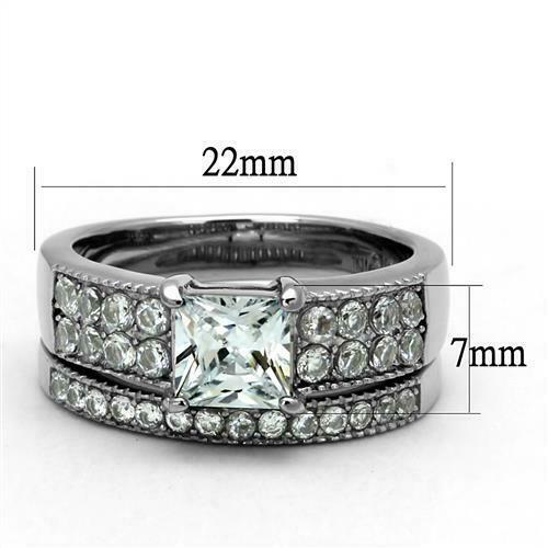 Jewellery Kingdom Ladies Engagement Wedding Princess Cut Two Carat Stainless Steel Ring Set (Silver) - Jewelry Rings - British D'sire