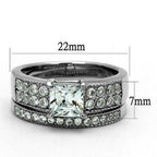 Jewellery Kingdom Ladies Engagement Wedding Princess Cut Two Carat Stainless Steel Ring Set (Silver) - Jewelry Rings - British D'sire