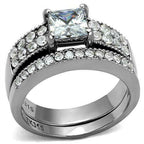 Jewellery Kingdom Ladies Engagement Wedding Princess Cut Two Carat Stainless Steel Ring Set (Silver) - Jewelry Rings - British D'sire
