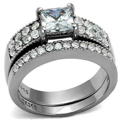 Jewellery Kingdom Ladies Engagement Wedding Princess Cut Two Carat Stainless Steel Ring Set (Silver) - Jewelry Rings - British D'sire