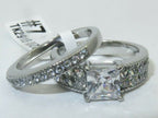 Jewellery Kingdom Ladies Engagement Wedding Princess Cut Two Carat Stainless Steel Ring Set (Silver) - Jewelry Rings - British D'sire
