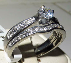 Jewellery Kingdom Ladies Engagement Wedding Simulated Diamonds Stainless Steel Ring Set - Jewelry Rings - British D'sire
