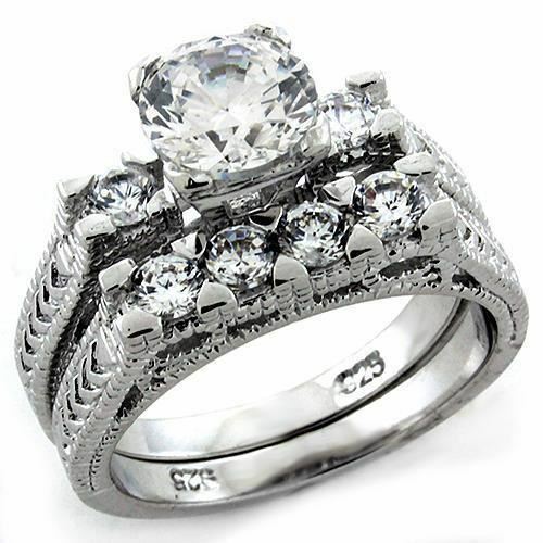 Jewellery Kingdom Ladies Engagement Wedding Sterling Silver Ring Band Set - Jewelry Rings - British D'sire Main image