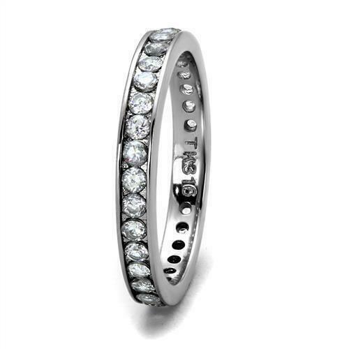 Jewellery Kingdom Ladies Eternity 3mm Stacking Cubic Zirconia Band Wedding Stainless Steel Ring (Silver) - Jewelry Rings - British D'sire