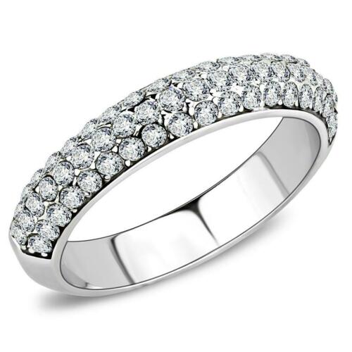 Jewellery Kingdom Ladies Eternity Band Cubic Zirconia Stainless Steel Stacking Silver Ring - Jewelry Rings - British D'sire Main image