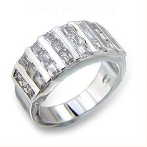 Jewellery Kingdom Ladies Eternity Cubic Zirconia Ring Princess Cut Square Band (Silver) - Jewelry Rings - British D'sire