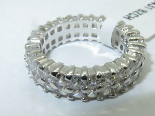 Jewellery Kingdom Ladies Eternity Princess Cut Band 7mm Rhodium Ring (Silver) - Rings - British D'sire