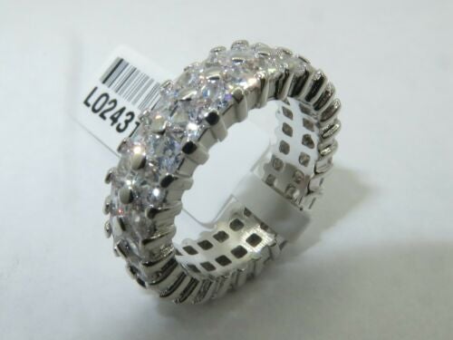 Jewellery Kingdom Ladies Eternity Princess Cut Band 7mm Rhodium Ring (Silver) - Rings - British D'sire