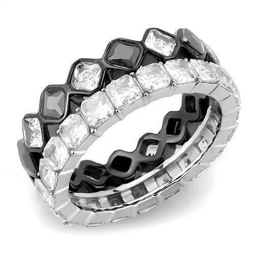 Jewellery Kingdom Ladies Eternity Stacking Bands Princess Black Cz 9mm Stainless Steel Rings - Jewelry Rings - British D'sire