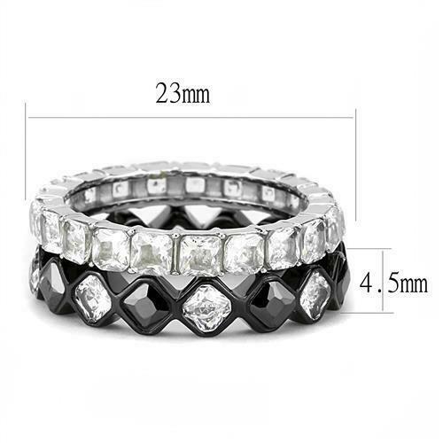 Jewellery Kingdom Ladies Eternity Stacking Bands Princess Black Cz 9mm Stainless Steel Rings - Jewelry Rings - British D'sire