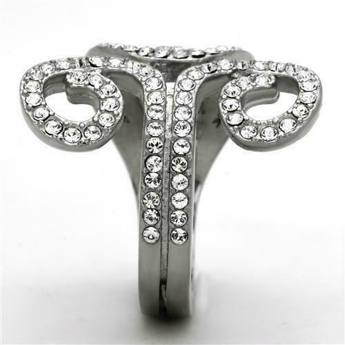 Jewellery Kingdom Ladies Flat Swirl Cubic Zirconia Stainless Steel Pave Ring (Silver) - Jewelry Rings - British D'sire Main image