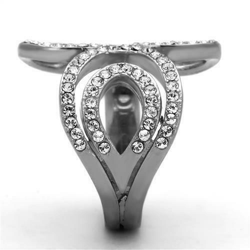 Jewellery Kingdom Ladies Flat Swirl Cubic Zirconia Stainless Steel Pave Ring (Silver) Secondary image