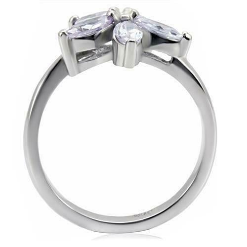 Jewellery Kingdom Ladies Flower Amethyst Marquise Stainless Steel Ring (Silver) Secondary image