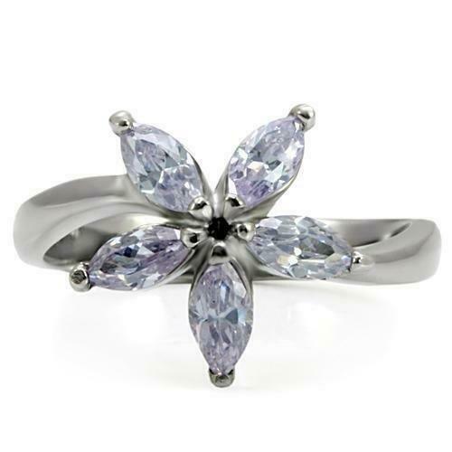 Jewellery Kingdom Ladies Flower Amethyst Marquise Stainless Steel Ring (Silver) - Rings - British D'sire Main image