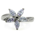 Jewellery Kingdom Ladies Flower Amethyst Marquise Stainless Steel Ring (Silver) - Rings - British D'sire