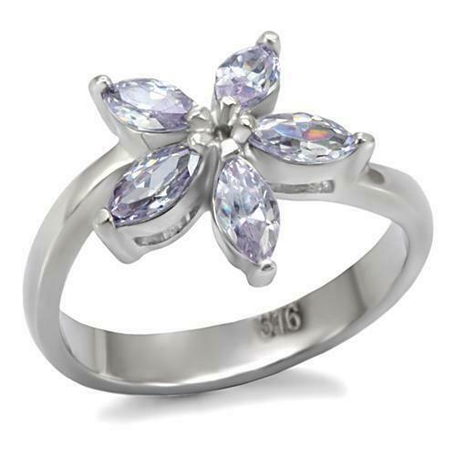 Jewellery Kingdom Ladies Flower Amethyst Marquise Stainless Steel Ring (Silver) - Rings - British D'sire
