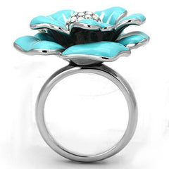 Jewellery Kingdom Ladies Flower Cocktail Rainbow Enamel White Stainless Steel Ring (Blue) - Jewelry Rings - British D'sire