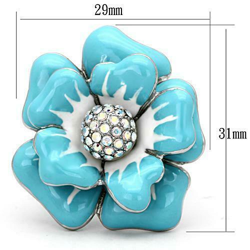 Jewellery Kingdom Ladies Flower Cocktail Rainbow Enamel White Stainless Steel Ring (Blue) Secondary image