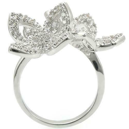 Jewellery Kingdom Ladies Flower Cubic Zirconia Sparkling Handmade Ring (Silver) - Jewelry Rings - British D'sire Main image