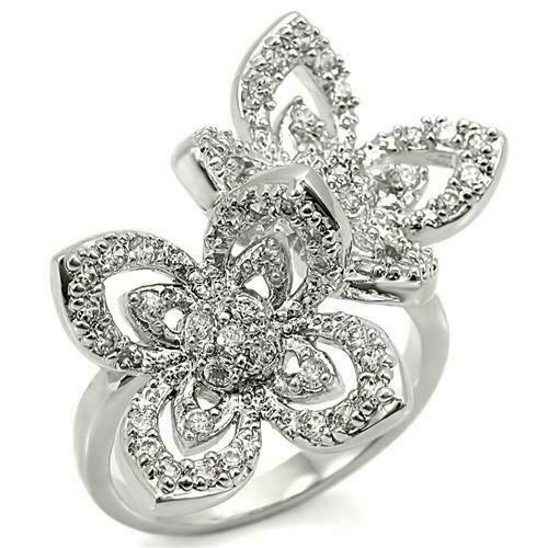 Jewellery Kingdom Ladies Flower Cubic Zirconia Sparkling Handmade Ring (Silver) - Jewelry Rings - British D'sire