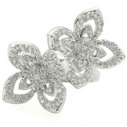 Jewellery Kingdom Ladies Flower Cubic Zirconia Sparkling Handmade Ring (Silver) - Jewelry Rings - British D'sire
