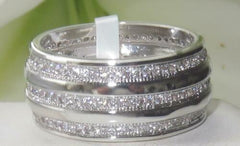Jewellery Kingdom Ladies Full Eternity 10mm Triple Row Cz Rhodium Band Wedding Ring (Silver) - Jewelry Rings - British D'sire