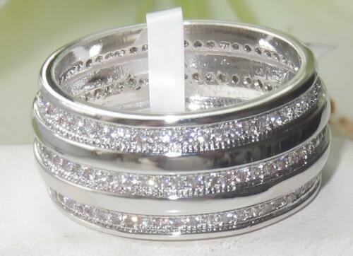 Jewellery Kingdom Ladies Full Eternity 10mm Triple Row Cz Rhodium Band Wedding Ring (Silver) - Jewelry Rings - British D'sire