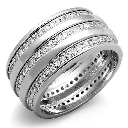 Jewellery Kingdom Ladies Full Eternity Band Cz Silver Rhodium Wedding Triple Row Ring - Jewelry Rings - British D'sire Main image
